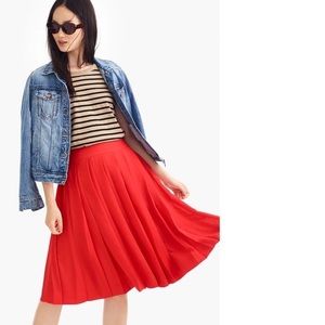 J.Crew Double Bright Orange Pleated Midi Skirt